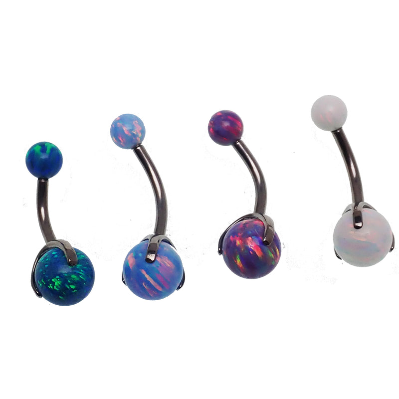 Cornflower blue opal belly ring by Body Clickers, 14g body jewelry with a 6mm opal gemstone and silver-tone body jewelry style.