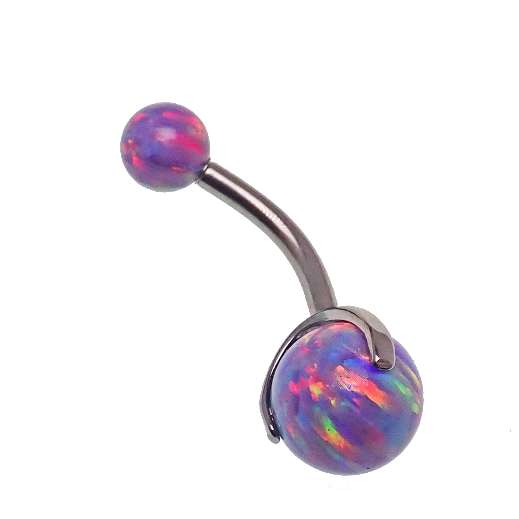 Blue opal belly ring by Body Clickers, 14g body jewelry with a 6mm stone and a sleek design.