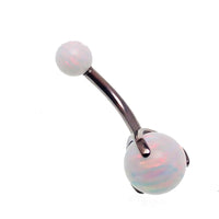Cornflower blue opal belly ring by Body Clickers, 14g body jewelry with a 6mm opal gemstone and silver-tone design.