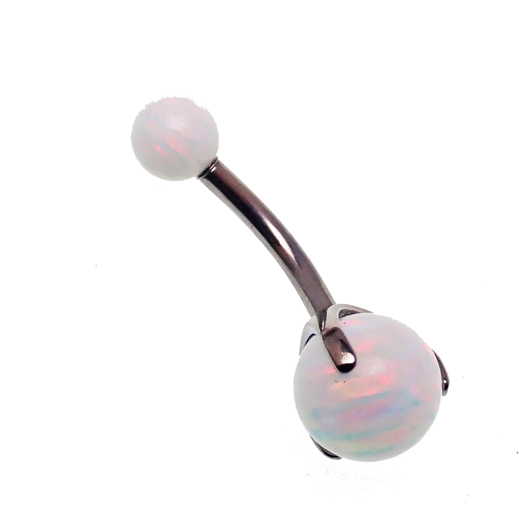 Cornflower blue opal belly ring by Body Clickers, 14g body jewelry with a 6mm opal gemstone and silver-tone design.
