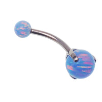 Cornflower blue opal belly ring by Body Clickers, 14g body jewelry with a 6mm opal gemstone and silver-tone body piercing.