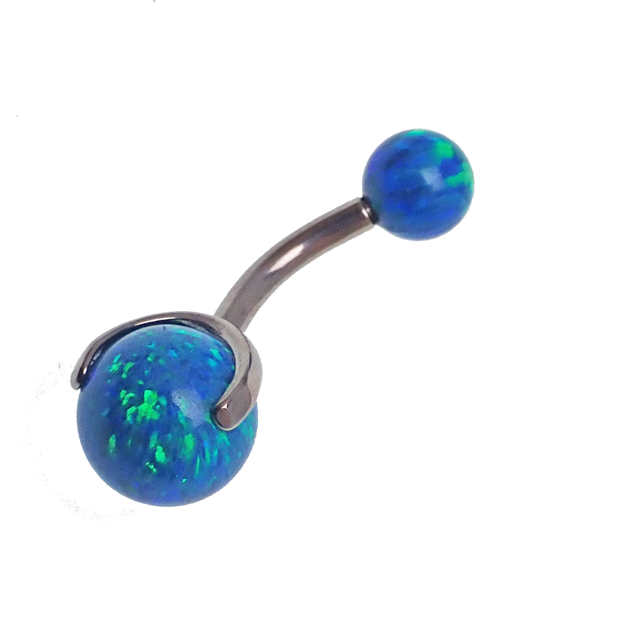 Cornflower blue opal belly ring by Body Clickers, 14g body jewelry with a 6mm opal gem and stainless steel design.