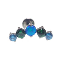 Opal CZ Blaze-Set Cluster Flatback Labret body jewelry in 14g, 16g, 18g with colorful opal and cubic zirconia accents.