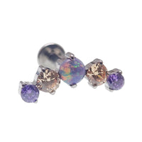 Opal CZ Blaze-Set Cluster Flatback Labret body jewelry by Body Clickers in 14g, 16g, 18g with blue, pink, and white stones