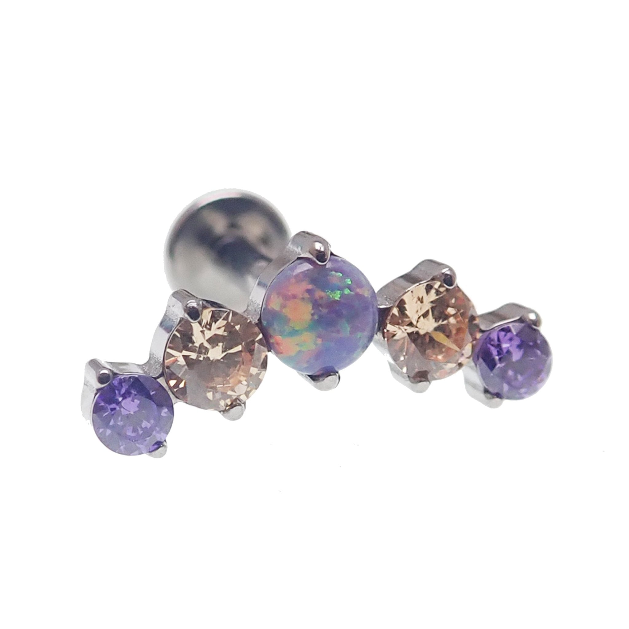 Opal CZ Blaze-Set Cluster Flatback Labret body jewelry by Body Clickers in 14g, 16g, 18g with blue, pink, and white stones