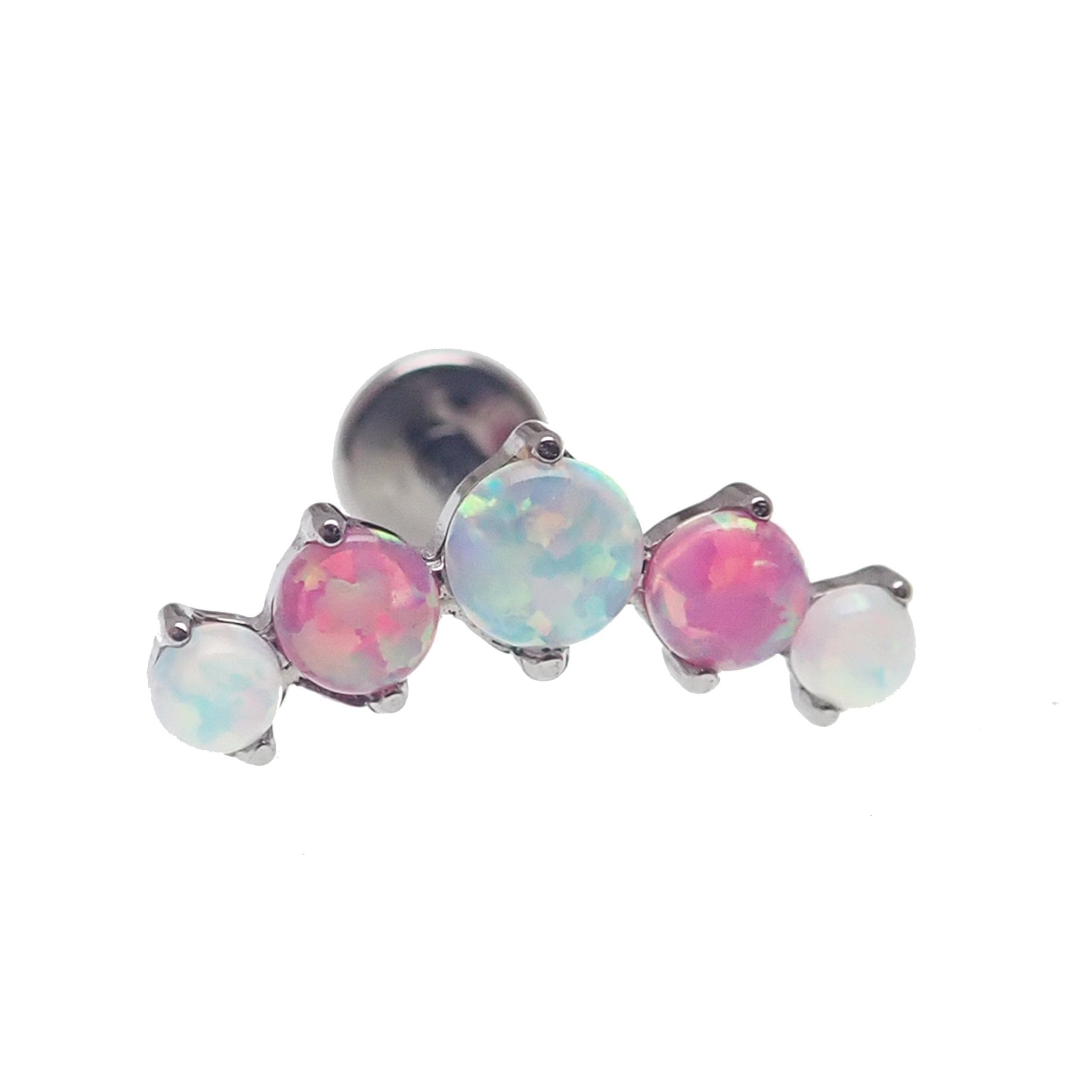 Opal CZ Blaze-Set Cluster Flatback Labret body jewelry in 14g, 16g, 18g with blue, pink, white opal accents by Body Clickers.