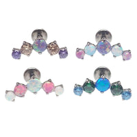 Opal CZ Blaze-Set Cluster Flatback Labret body jewelry in 14g, 16g, 18g with colorful opal and crystal accents by Body Clickers.