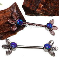 Body Clickers three-leaf nipple push fit bar in 14g and 16g, featuring crystal accents and 12mm length, body jewelry.