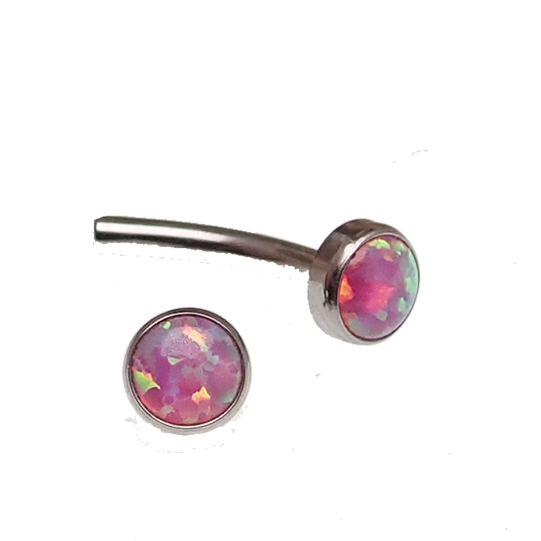 Dark cherry curved cabochon opal barbell body jewelry by Body Clickers, 16g, with 3mm to 6mm stones.