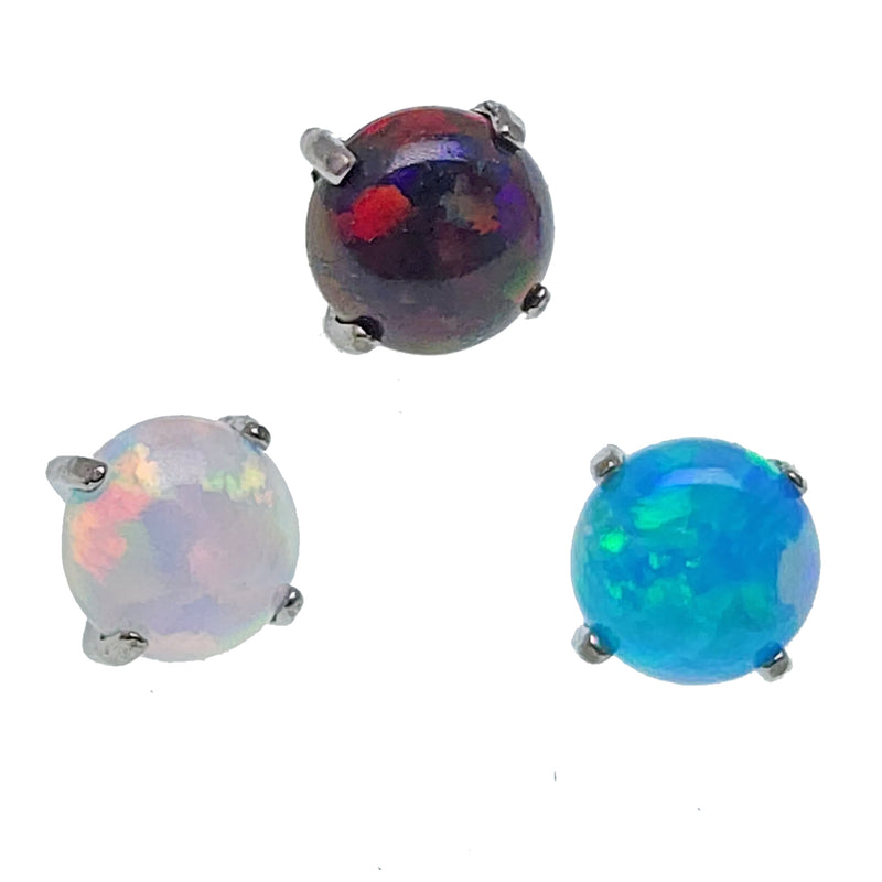 Dark flame flat prong opal 3mm top attachment for 16g body jewelry by Body Clickers, showcasing a sleek and stylish design.