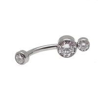 14g titanium belly bar with three CZ stones and 10mm bar from Body Clickers body jewelry collection.
