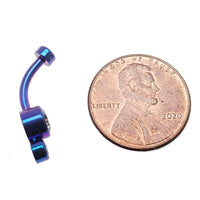 14g Body Clickers titanium belly bar with three CZ stones, 10mm curved body jewelry for navel piercing.