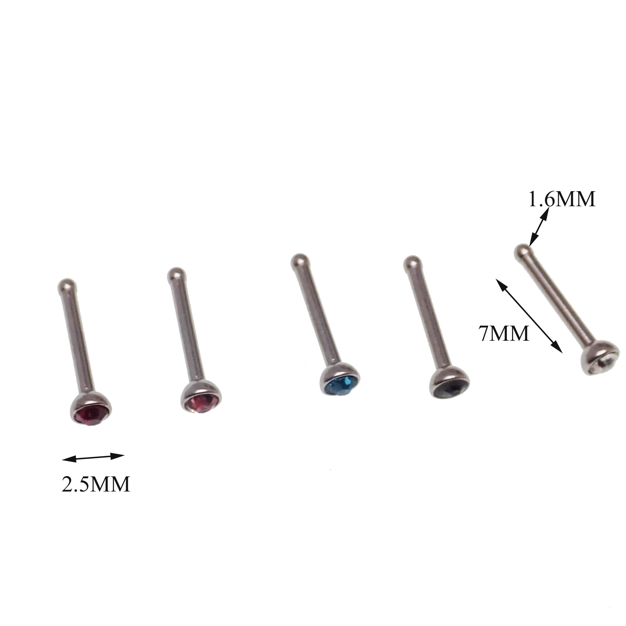 Set of five Body Clickers CZ nose studs in 18g body jewelry, featuring sparkling cubic zirconia stones and silver-tone designs.