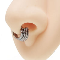 5-tier stacked engraved clicker body jewelry from Body Clickers, featuring intricate design and multiple connected segments.