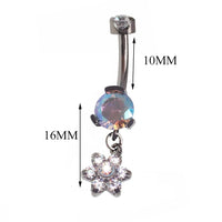 Body Clickers AB and CZ dangle belly bar jewelry in 14g with multiple sizes, featuring sparkling stones and a stylish design.