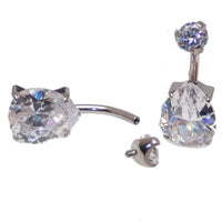 Clear teardrop CZ belly ring in 14g body jewelry by Body Clickers, featuring a sparkling teardrop-shaped CZ stone.