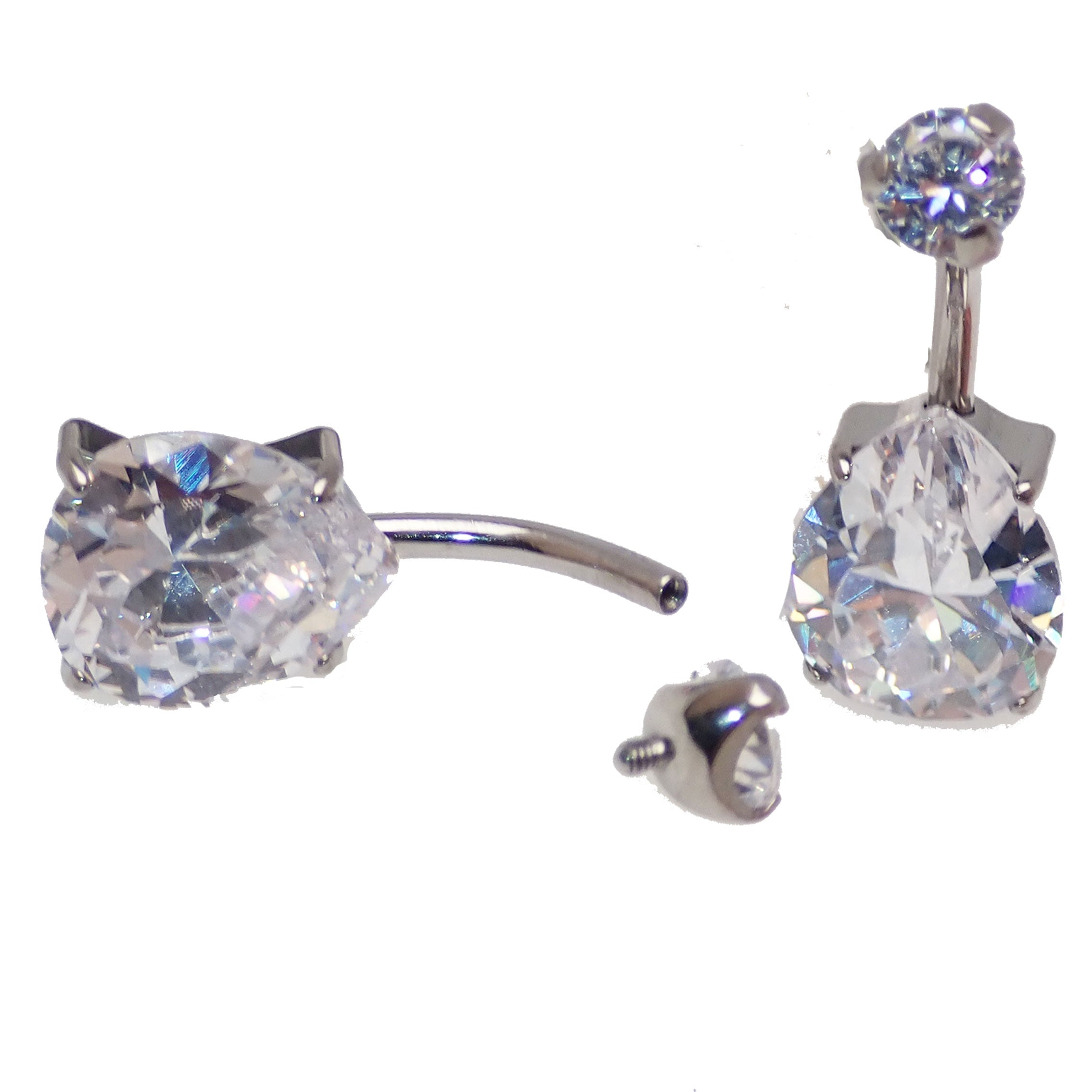 Clear teardrop CZ belly ring in 14g body jewelry by Body Clickers, featuring a sparkling teardrop-shaped CZ stone.