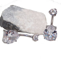 Clear teardrop CZ belly ring in 14g body jewelry by Body Clickers, featuring a sparkling teardrop-shaped cubic zirconia.