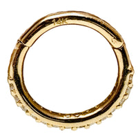 CZ 14k gold hinged clicker ring for body jewelry, featuring a sleek design and secure hinge closure.