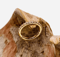 CZ 14k gold hinged clicker ring body jewelry with a 16g gauge, featuring sparkling cubic zirconia stones and a sleek gold finish.