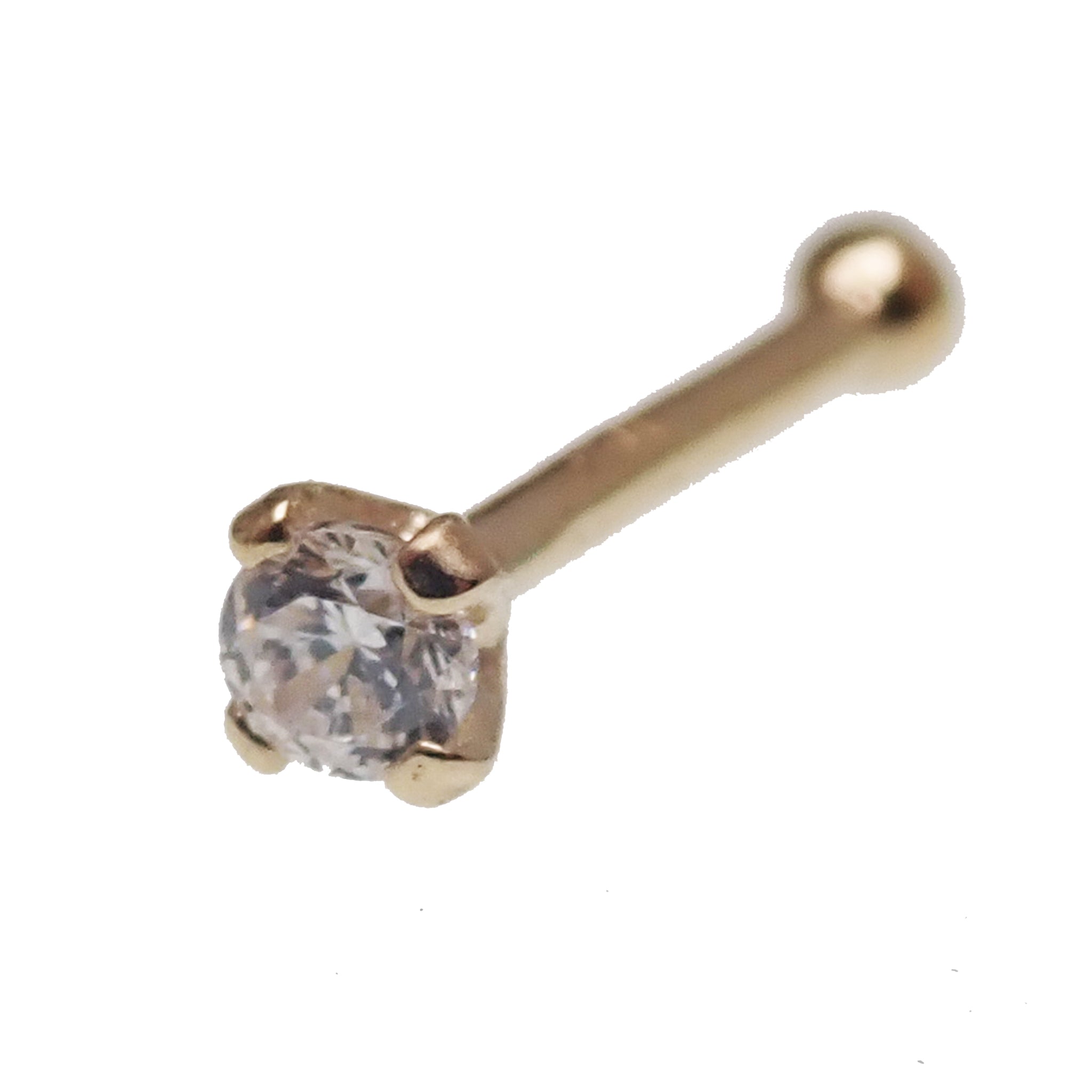 14k gold nose stud by Body Clickers, 20g body jewelry with a CZ gemstone, designed for comfortable nose piercing.