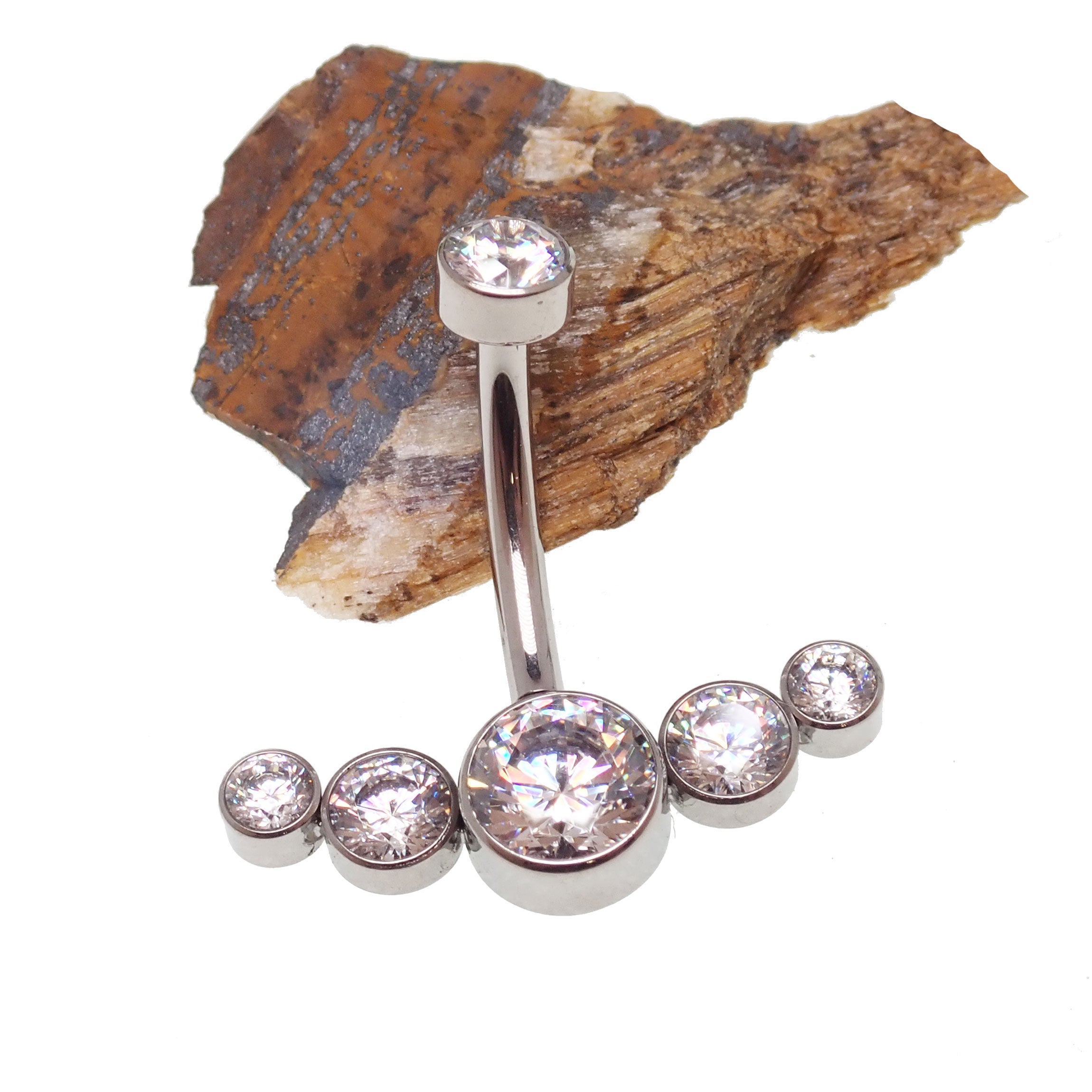 Body Clickers CZ Cluster Belly Ring 14g, body jewelry with a sparkling cluster design for the navel piercing.