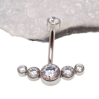 Body Clickers CZ cluster belly ring in 14g body jewelry with multiple sparkling stones and a decorative design.