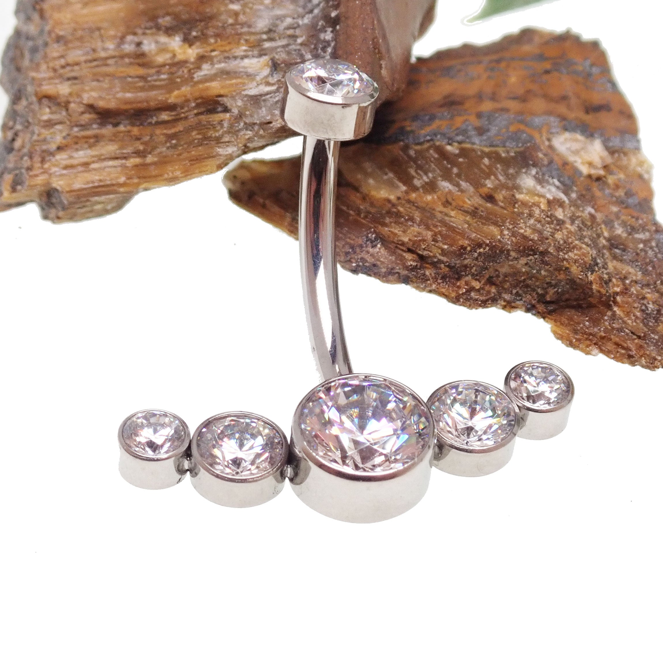 CZ Cluster Belly Ring 14g body jewelry with sparkling cubic zirconia cluster design, featuring a silver-tone finish.