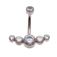 CZ cluster belly ring in 14g body jewelry with sparkling cubic zirconia stones and silver-tone metal, designed for belly piercing.