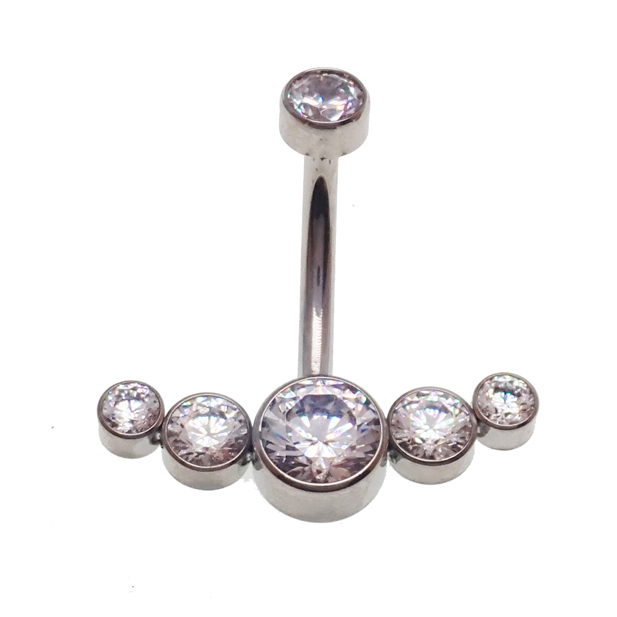 CZ cluster belly ring in 14g body jewelry with sparkling cubic zirconia stones and silver-tone metal, designed for belly piercing.