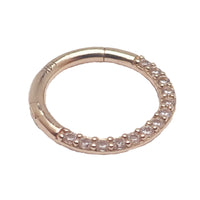 CZ Crystal 14k gold hinged clicker body jewelry with 8mm size, featuring sparkling crystals and a secure hinged design.