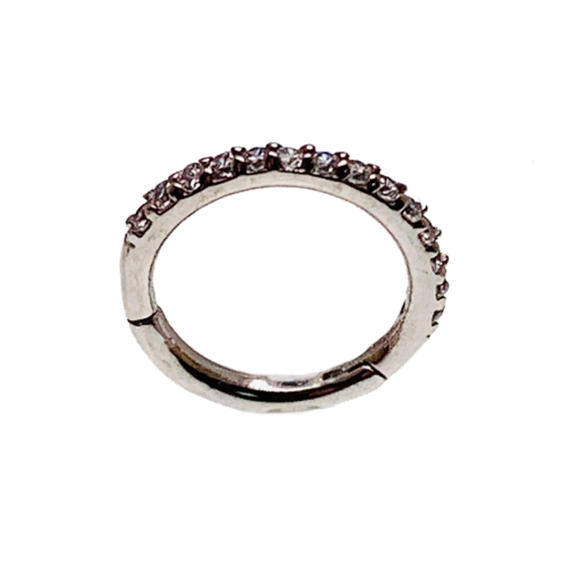 CZ crystal 14k white gold hinged clicker ring for body jewelry, showcasing the sparkling 8mm round gemstone and sleek design.