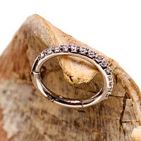 CZ Crystal 14k white gold hinged 8mm clicker ring for body jewelry, featuring sparkling crystals and a sleek design.