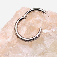 14k white gold CZ crystal hinged clicker ring for body jewelry with 8mm diameter, featuring sparkling stones and a secure hinged closure.