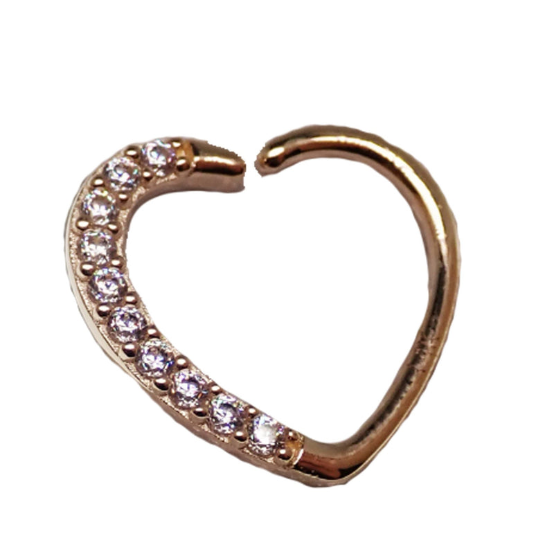 CZ Heart 14k gold pull apart ring, body jewelry with a heart-shaped charm, crafted by Body Clickers.