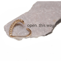 CZ Heart 14k gold pull apart body jewelry ring in 16g with a heart-shaped design, designed for easy wear and removal.