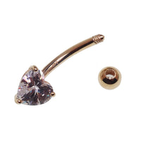 14k gold CZ heart belly bar body jewelry by Body Clickers with a 14g gauge, featuring a sparkling heart design.