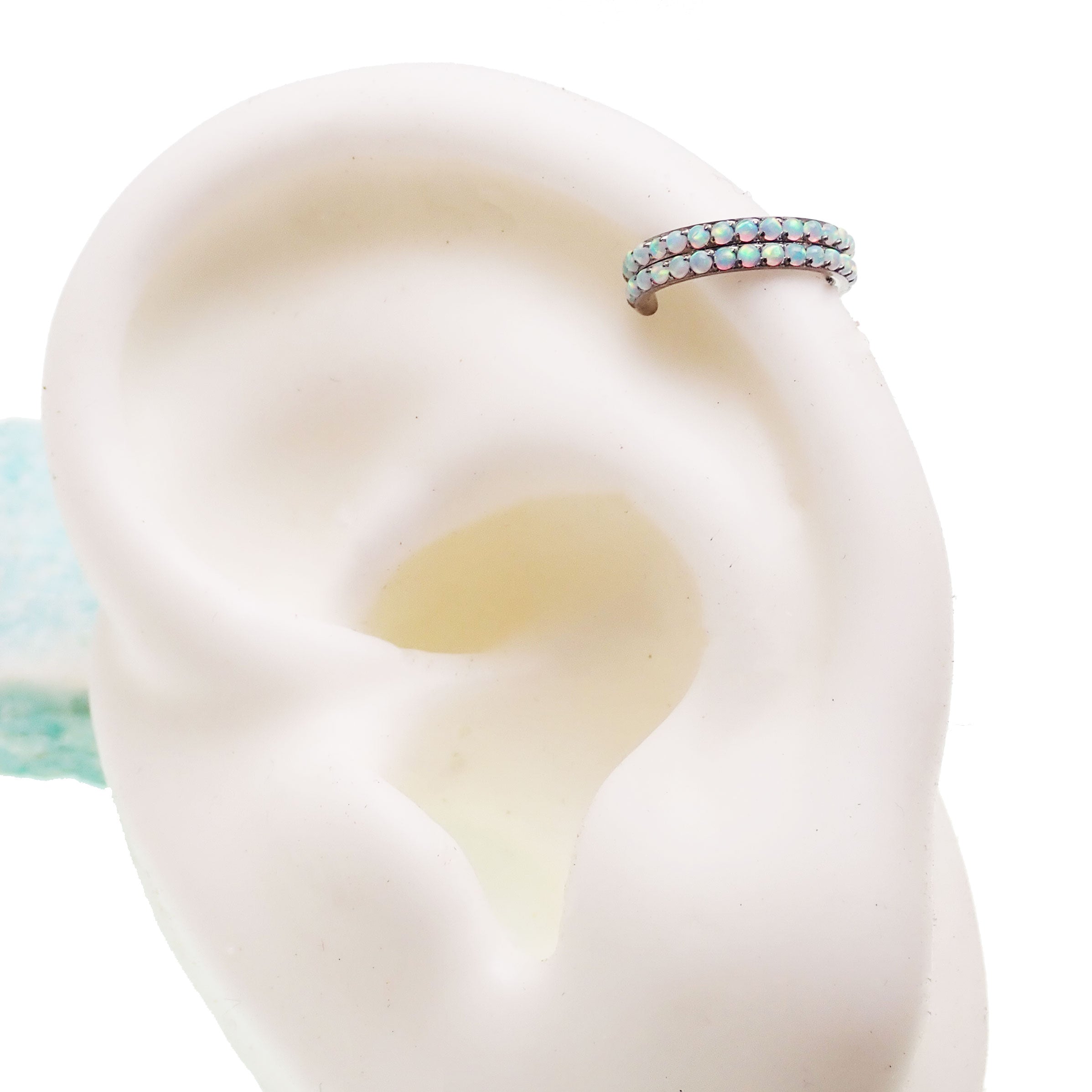 Double row opal clicker body jewelry by Body Clickers, 16g, featuring sparkling opal accents and sleek silver design.