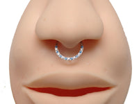 Front-facing 18g titanium clicker with turquoise and CZ stones from Body Clickers Body Jewelry.