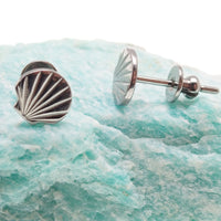 Titanium shell design earrings in 20g body jewelry by Body Clickers, featuring a sleek implant-style shell shape.
