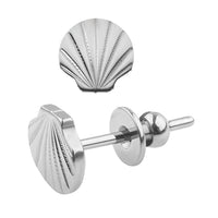 Implant titanium shell design earrings, 20g body jewelry by Body Clickers, featuring a sleek, modern shell shape for pierced ears.