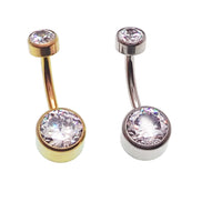 Internally threaded AB CZ belly bar body jewelry by Body Clickers, 14g, with sparkling cubic zirconia stones.