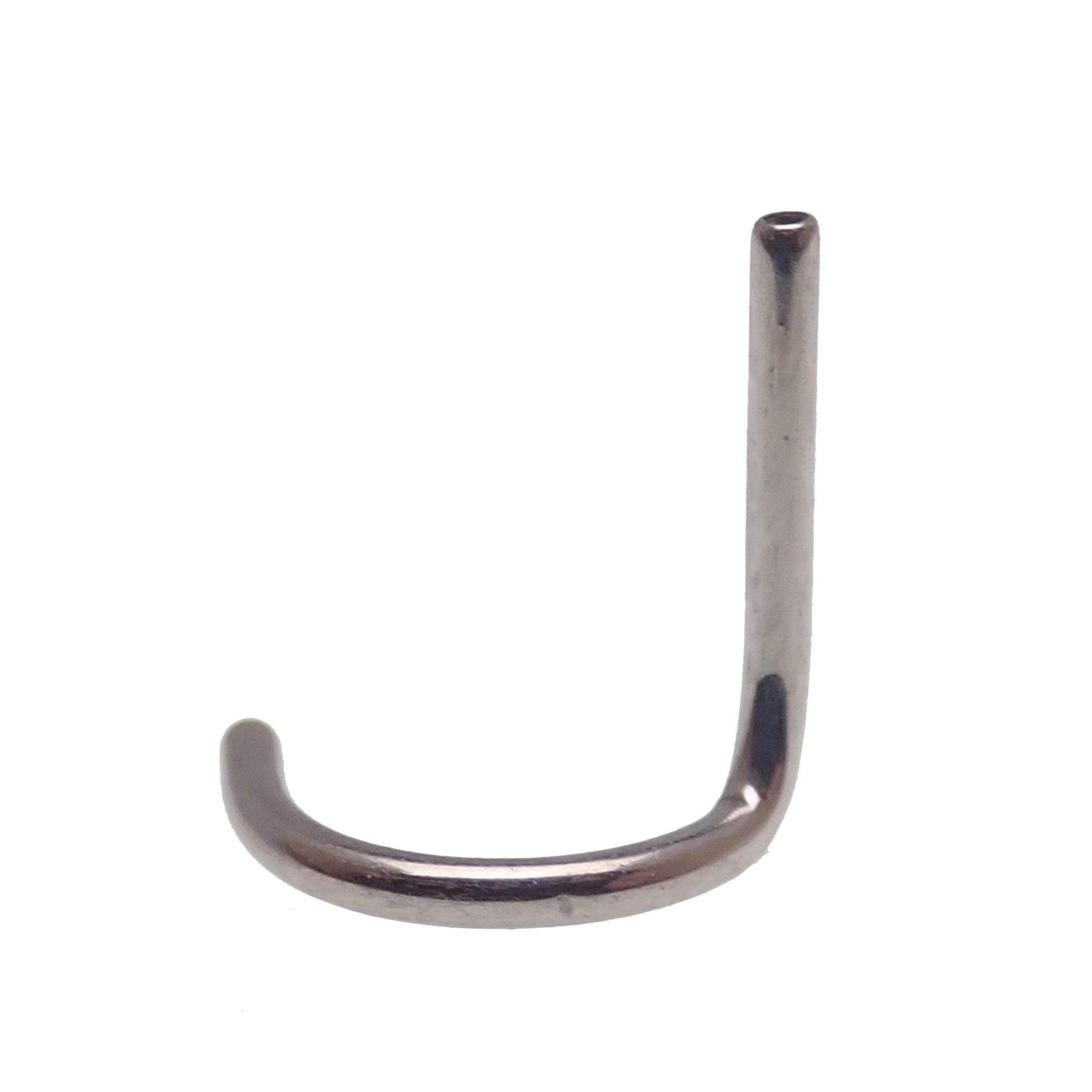 Body Clickers nose curl push fit back only 20g body jewelry, close-up of the nose piercing with curved shape and secure backing.