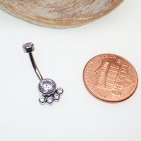 Paw print clear CZ belly bar body jewelry by Body Clickers, 14g with a decorative paw print and sparkling cubic zirconia.
