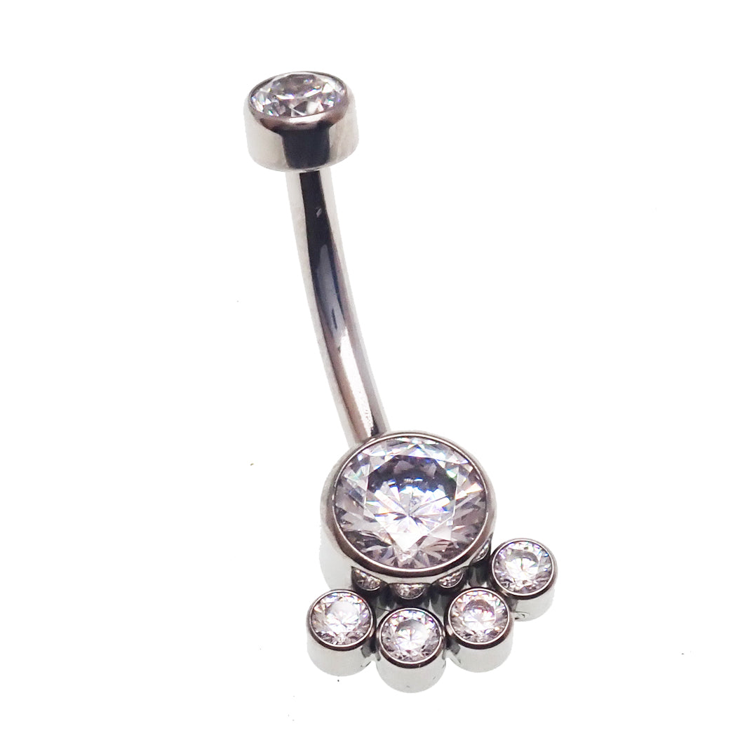 Paw print clear CZ belly bar body jewelry by Body Clickers, 14g, featuring a paw print design with sparkling clear cubic zirconia.