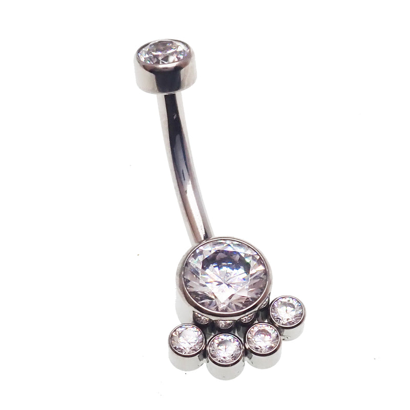 Paw print clear CZ belly bar body jewelry by Body Clickers, 14g, featuring a paw print design with sparkling clear cubic zirconia.