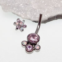 Rose Swarovski and opal flower belly ring 14g body jewelry with floral design from Body Clickers
