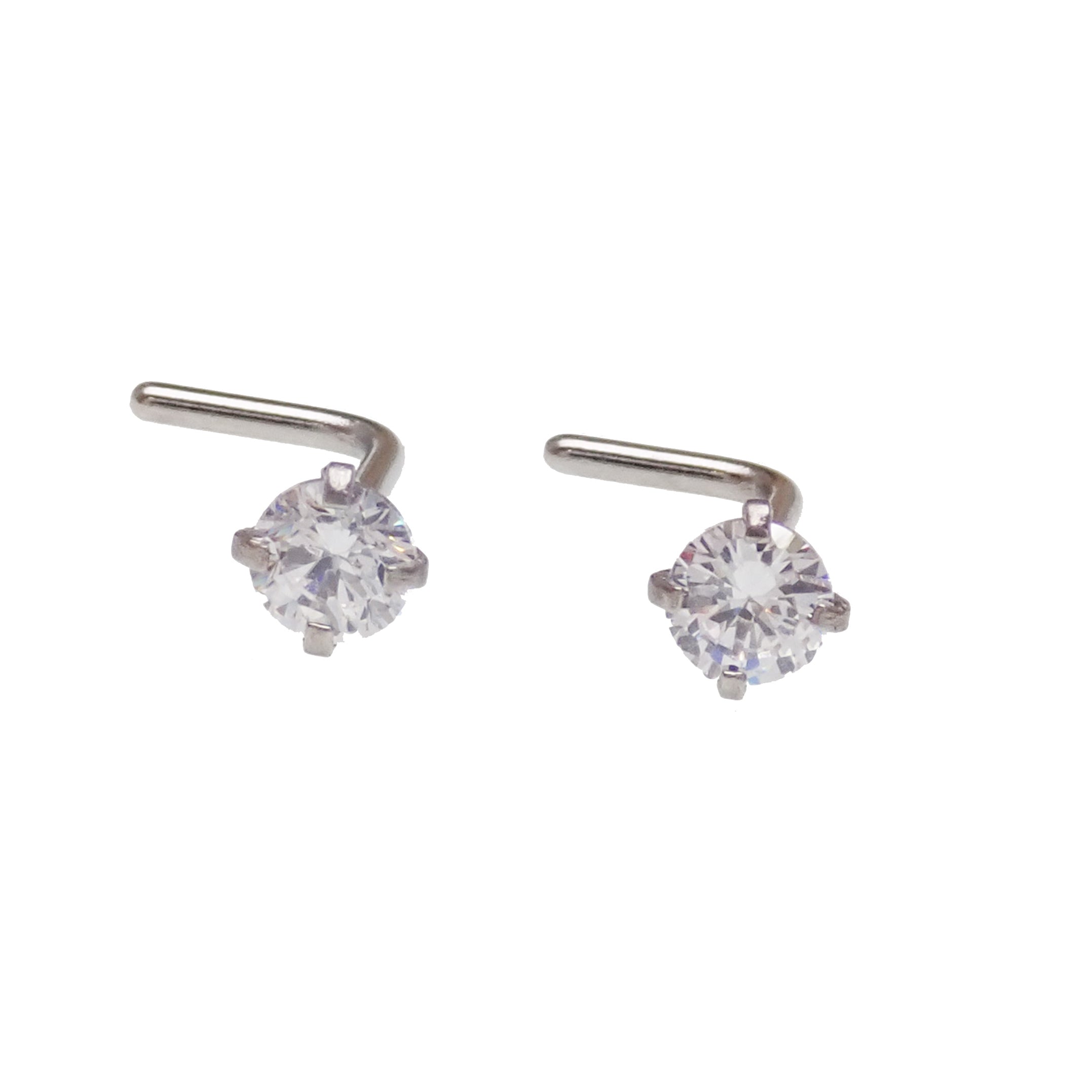 Set of 2 Body Clickers CZ nose L-curves 20g body jewelry, shiny curved nose studs with cubic zirconia accents.