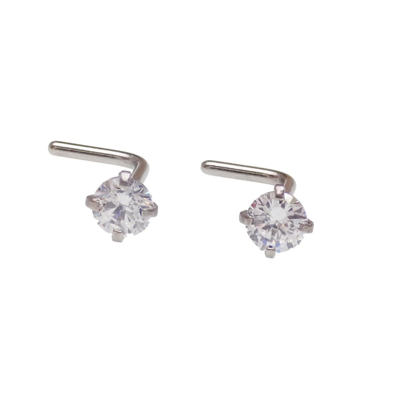 Set of 2 Body Clickers CZ nose L-curves 20g body jewelry, shiny curved nose studs with cubic zirconia accents.