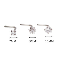 Set of 3 Body Clickers CZ L-curve steel nose jewelry, 20g body body jewelry for pierced noses with cubic zirconia accents